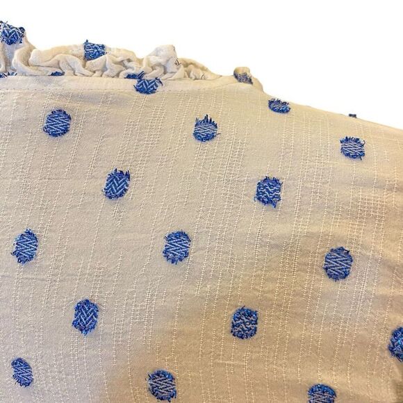 Zara White and Blue Metallic Polkadot Long Sleeve Button Down Top Sz M - Picture 9 of 13